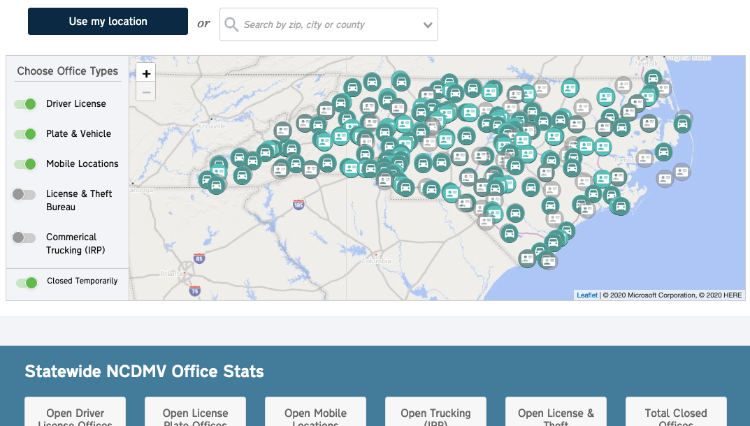 NCDMV Office Locations Map