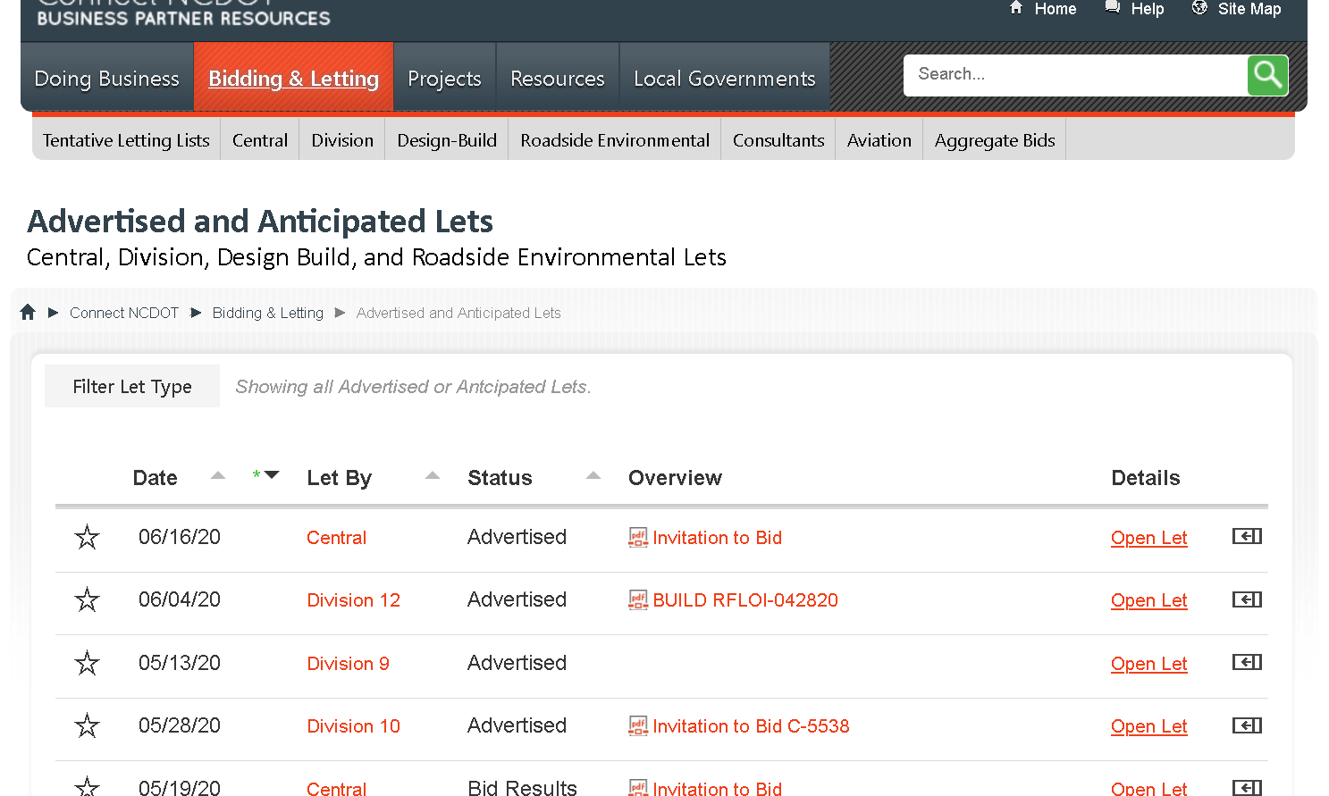 NCDOT Letting Rollup